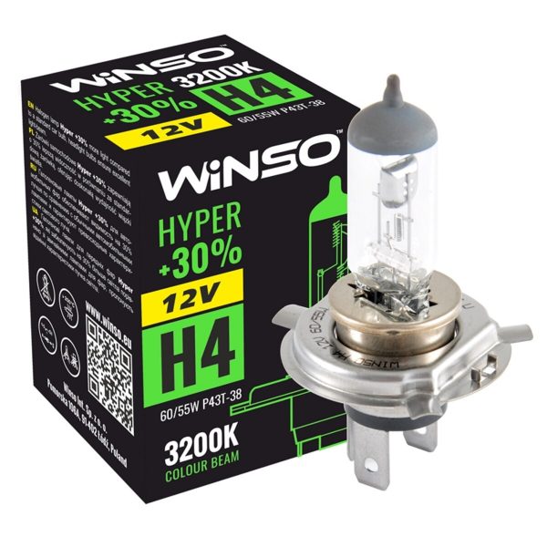 Галогенова лампа Winso H4 12V 60/55W P43t-38 HYPER +30%