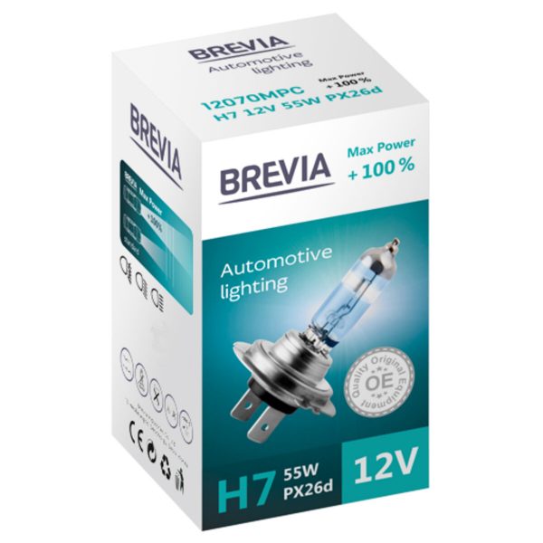 Галогенова лампа Brevia H7 12V 55W PX26d Max Power +100% CP