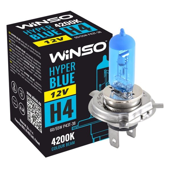 Галогенова лампа Winso H4 12V 60/55W P43t-38 HYPER BLUE 4200K