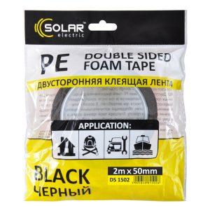 Стрічка клеюча двостороння Solar, PE, чорна, 50ммx2м