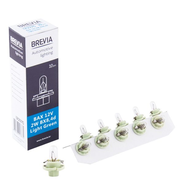 Лампа розжарювання Brevia BAX 12V 2W BX8,4d Light Green CP, 10шт