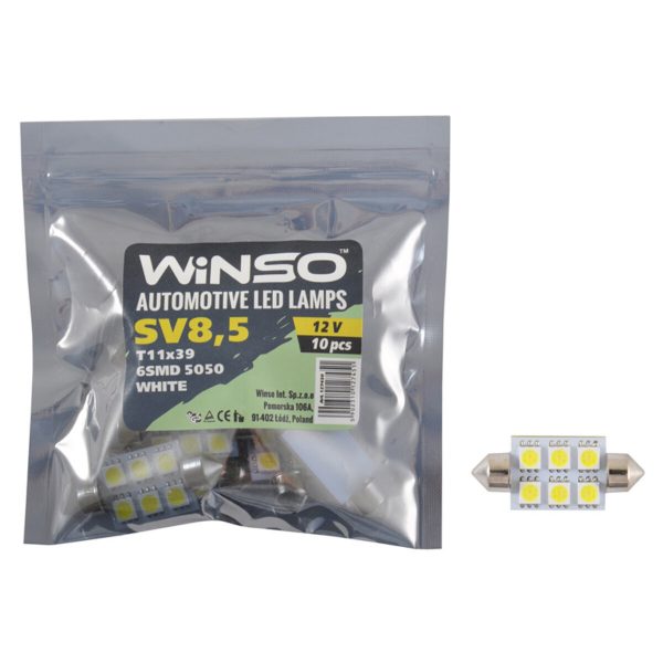 LED автолампа Winso 12V SMD SV8.5 T11x39, 10шт