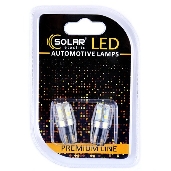 LED автолампа Solar 12V T10 W2.1x9.5d 10SMD white, 2шт