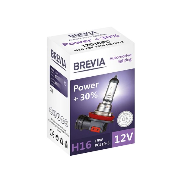 Галогенова лампа Brevia H16 12V 19W PGJ19-3 Power +30% CP - Зображення 2