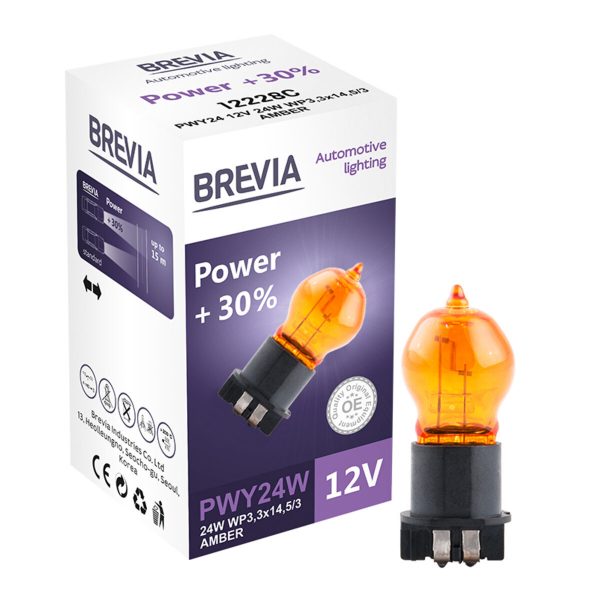 Галогенова лампа Brevia PWY24W 12V 24W WP3,3x14,5/4 AMBER Power +30% CP