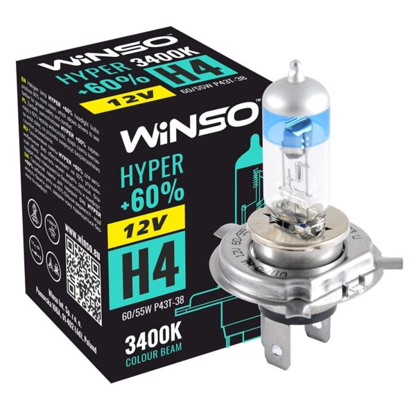 Галогенова лампа Winso H4 12V 60/55W P43t-38 HYPER +60%